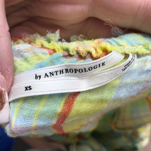 ANTHROPOLOGIE - WOMEN'S XSMALL -YELLOW PLAID RUFFLE SLEEVELESS DRESS TUNIC TOP - Picture 5 of 6